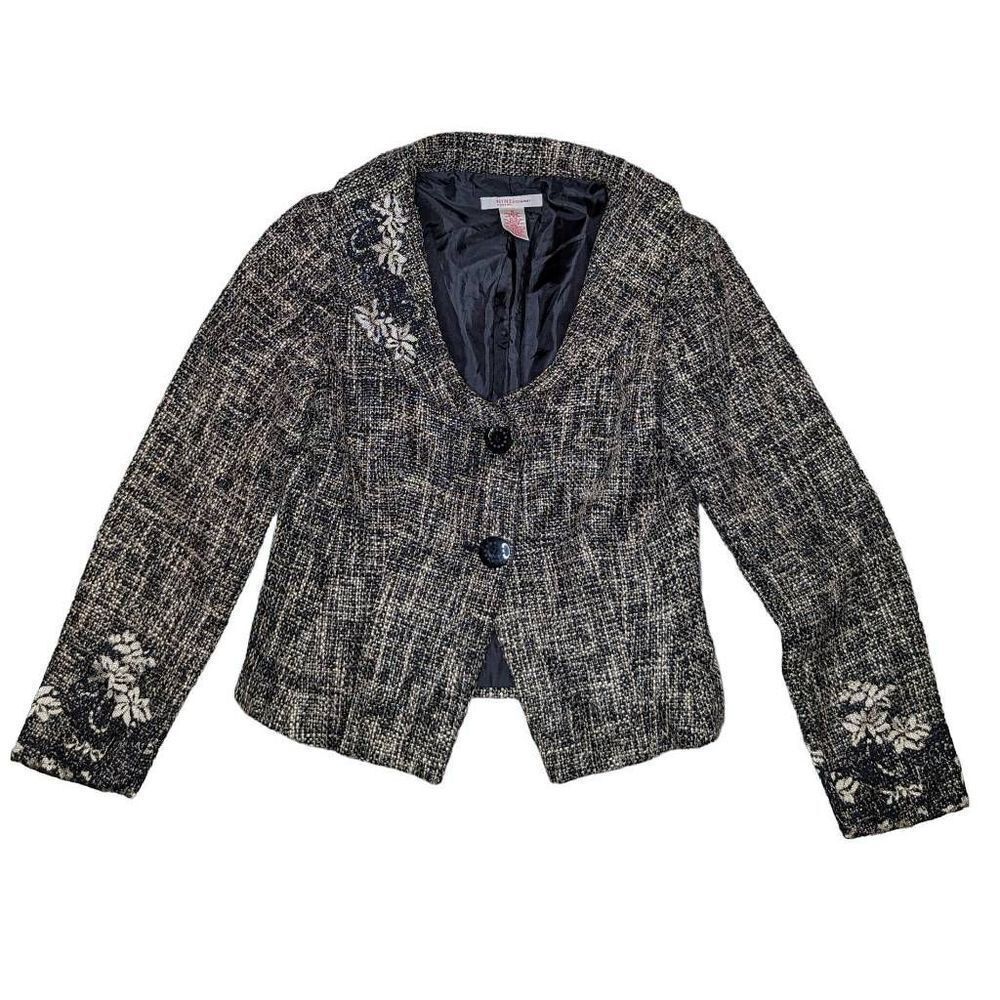 Nine West Women's Tweed Short Vest Jacket Long Sleeve Gray Casual Size 8